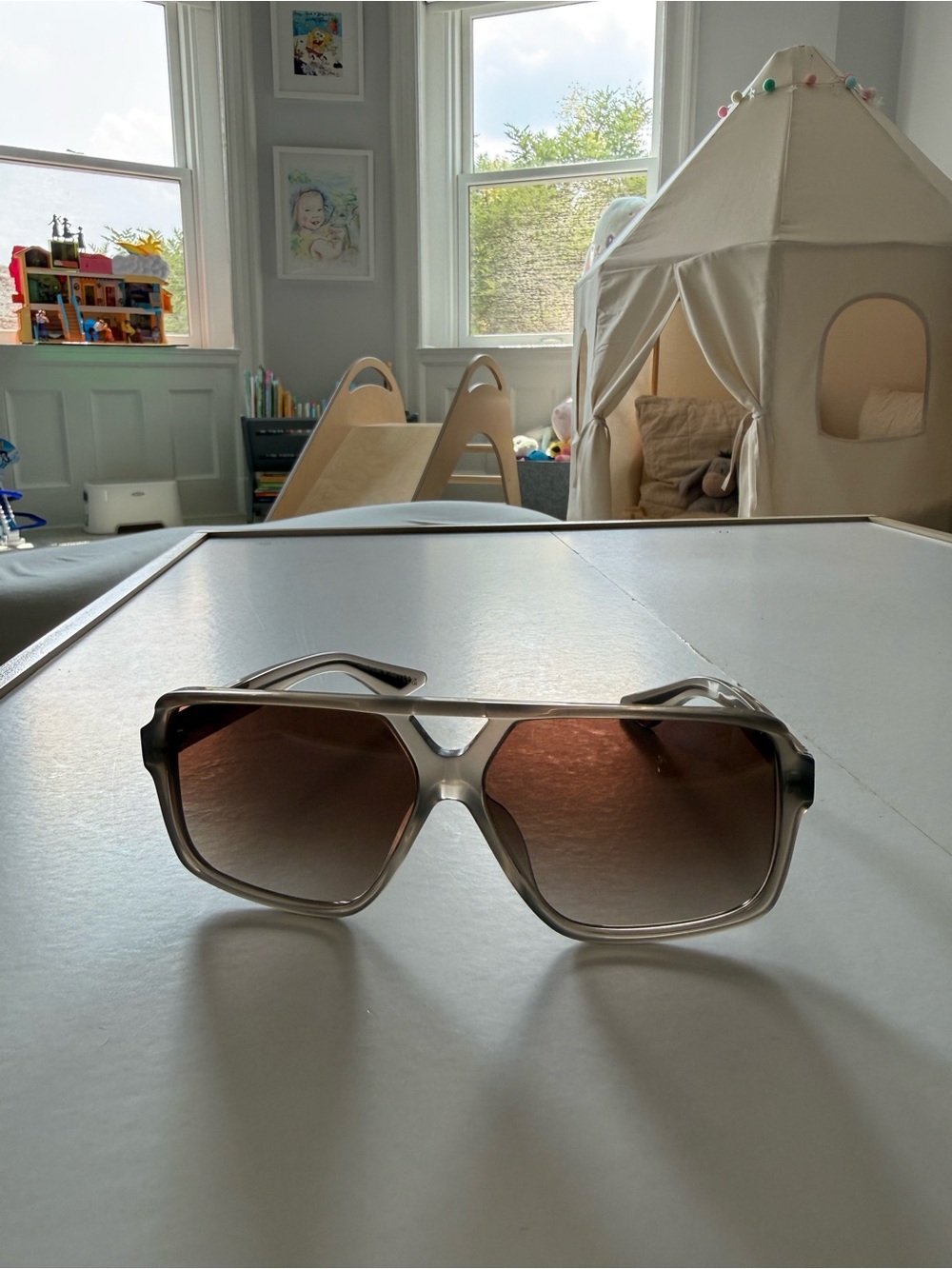 KHAITE and Oliver People Translucent Beige Frame Sunglasses with Brown Lenses